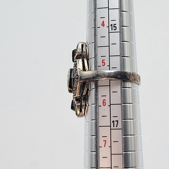 Sterling Silver Purple Glass Center Onyx Art Deco Style Ring Size 5 1/4 - Picture 8 of 13